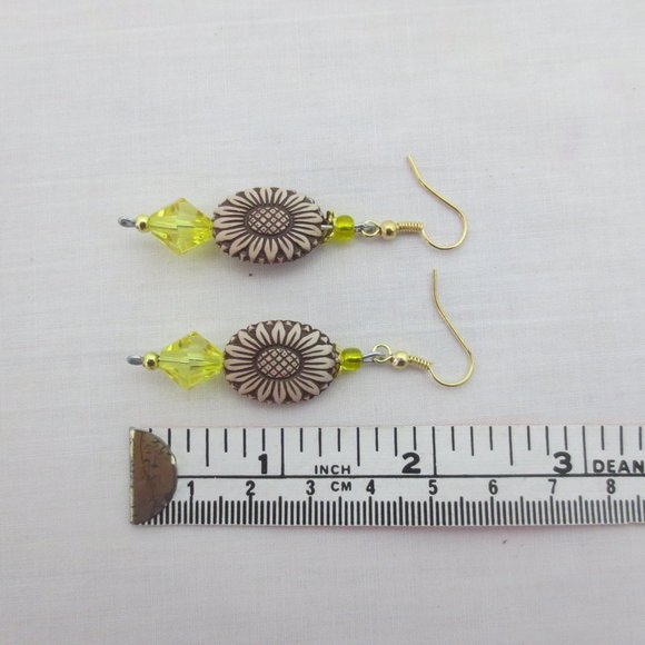 New Hand Crafted Yellow Sunflower Dangle Earrings - Picture 4 of 6
